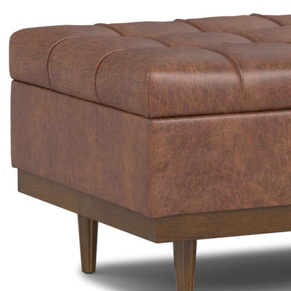 34" Brown And Walnut Tufted Ottoman With Storage HomeRoots