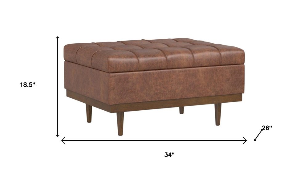 34" Brown And Walnut Tufted Ottoman With Storage — view 14