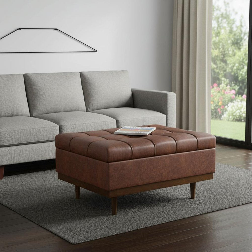34" Brown And Walnut Tufted Ottoman With Storage — view 12