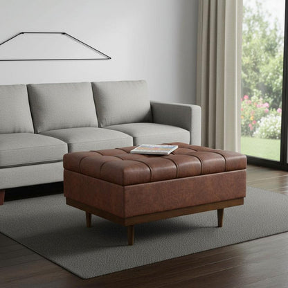 34" Brown And Walnut Tufted Ottoman With Storage HomeRoots