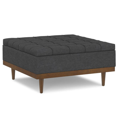 36" Slate Gray And Walnut Tufted Ottoman With Storage HomeRoots