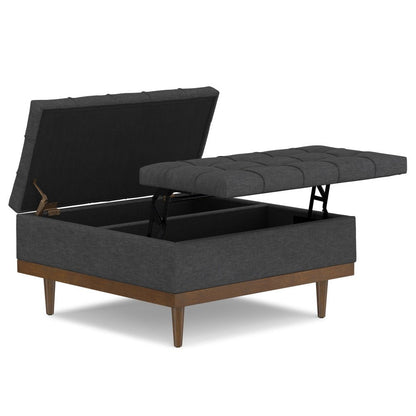 36" Slate Gray And Walnut Tufted Ottoman With Storage HomeRoots