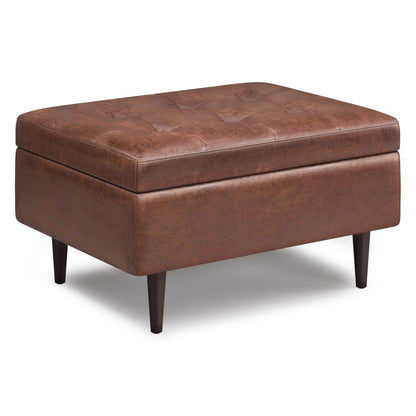 34" Chestnut And Brown Faux Leather Tufted Ottoman With Storage HomeRoots