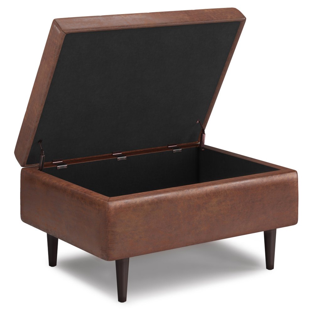 34" Chestnut And Brown Faux Leather Tufted Ottoman With Storage — view 11