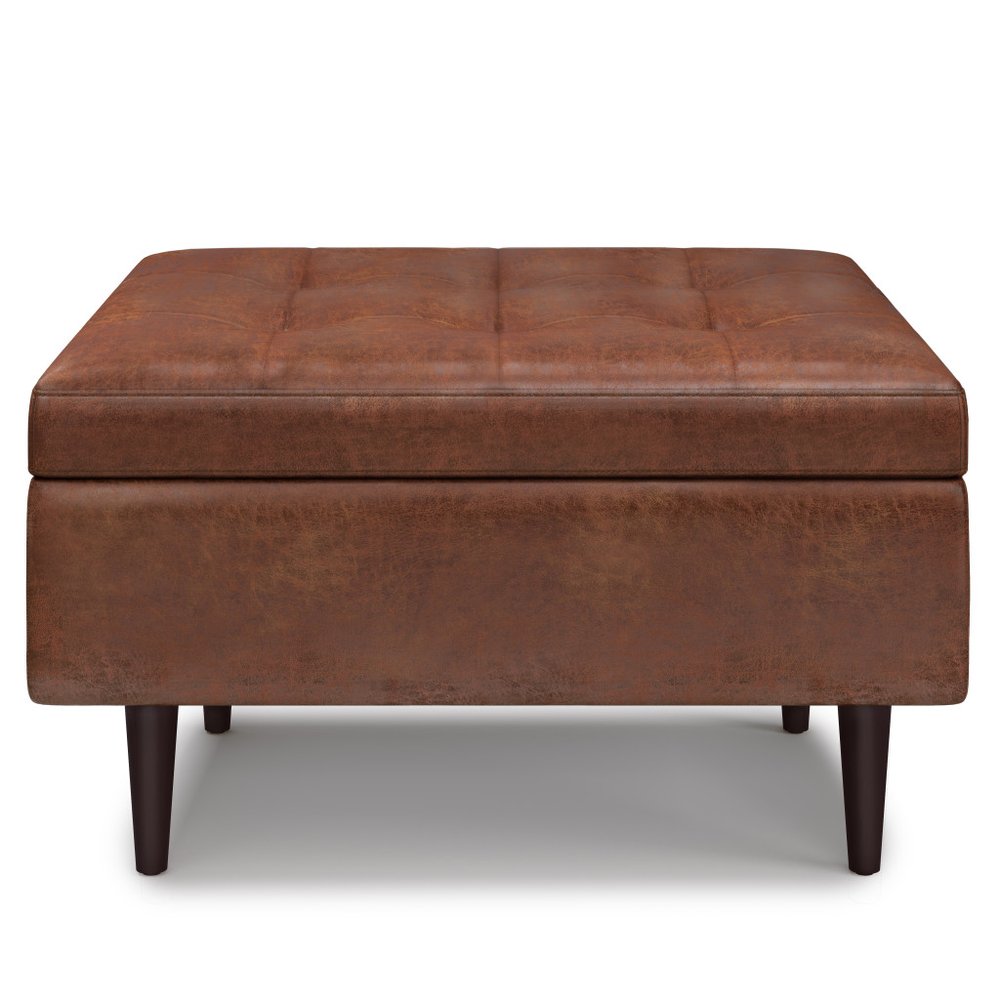 34" Chestnut And Brown Faux Leather Tufted Ottoman With Storage — view 12