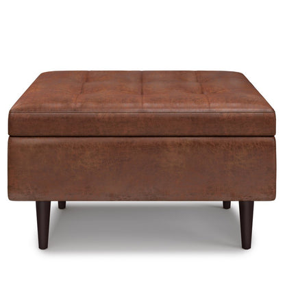 34" Chestnut And Brown Faux Leather Tufted Ottoman With Storage HomeRoots