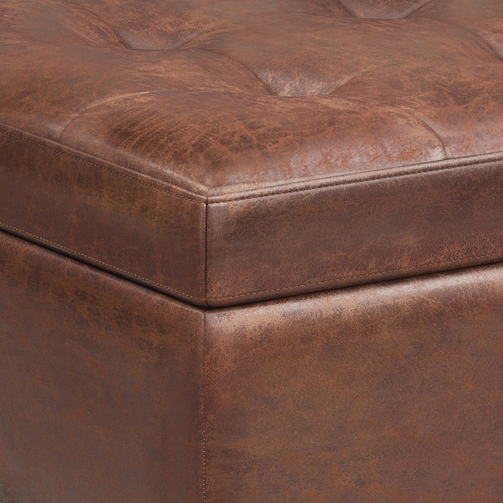 34" Chestnut And Brown Faux Leather Tufted Ottoman With Storage — view 13
