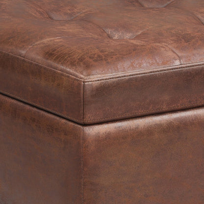 34" Chestnut And Brown Faux Leather Tufted Ottoman With Storage HomeRoots