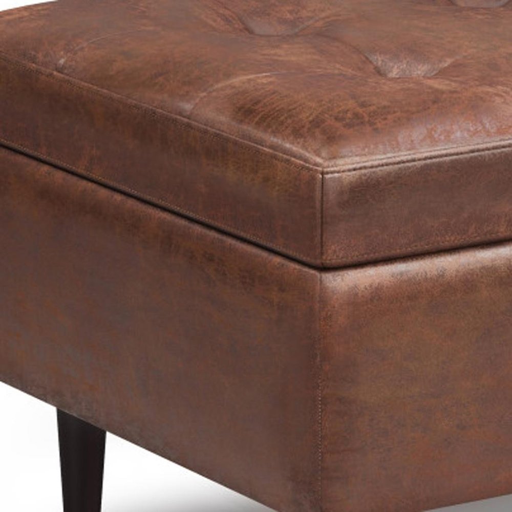34" Chestnut And Brown Faux Leather Tufted Ottoman With Storage — view 14