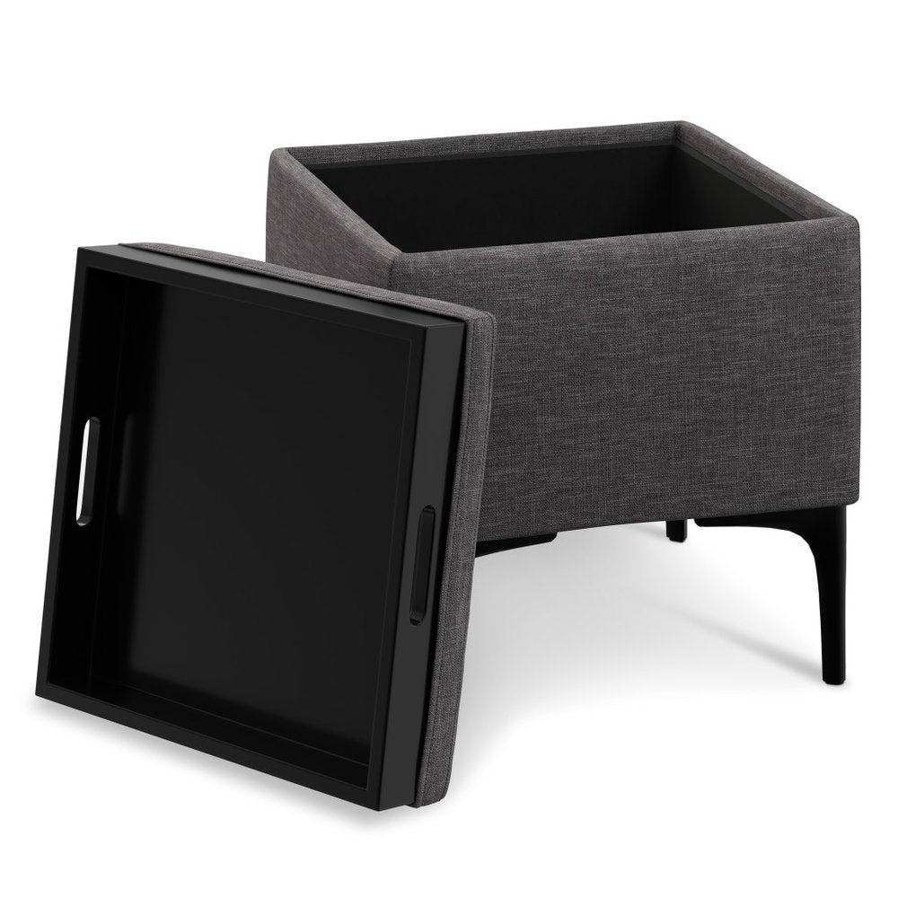18" Cloud And Black Ottoman With Storage HomeRoots
