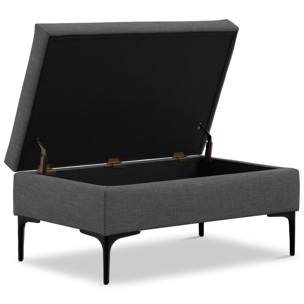 36" Slate Gray And Black Ottoman With Storage HomeRoots