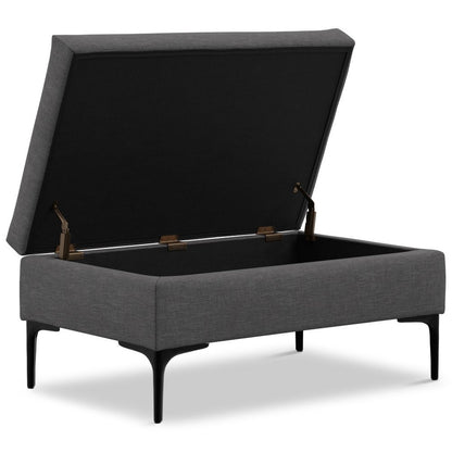 36" Slate Gray And Black Ottoman With Storage HomeRoots