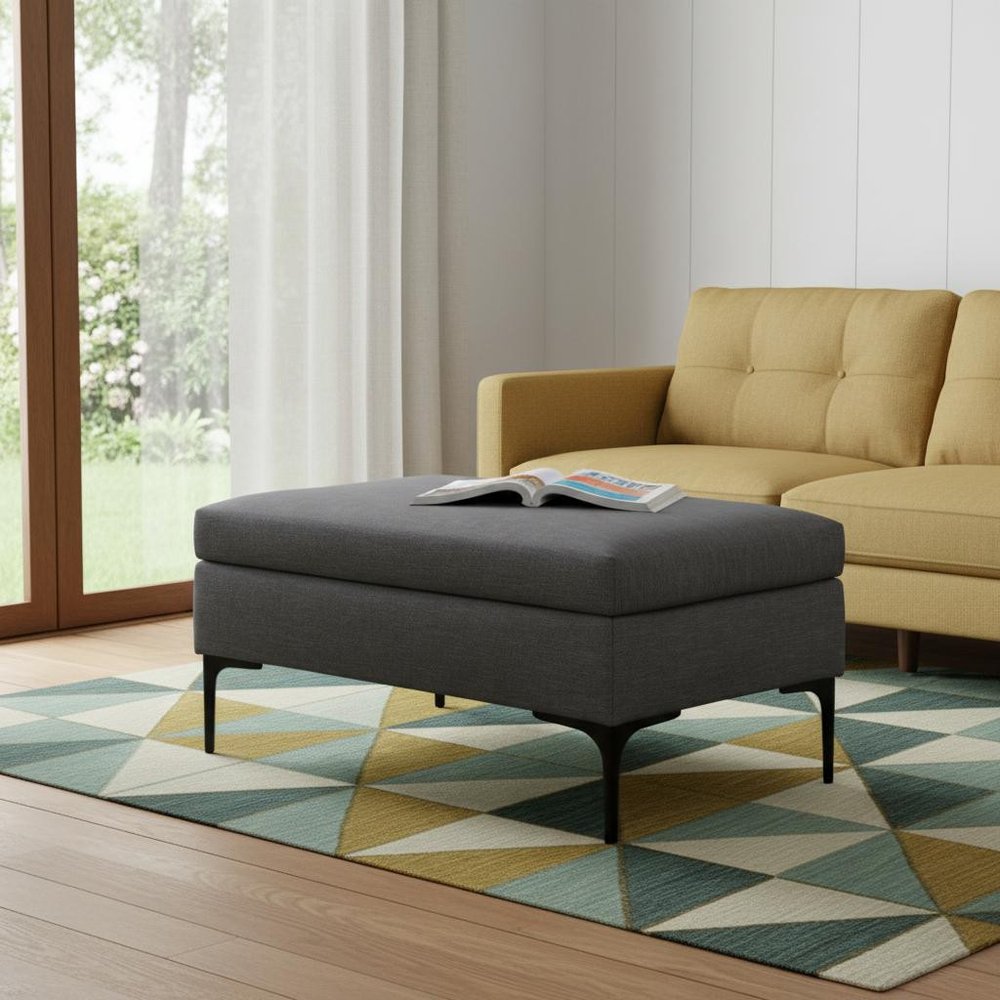 36" Slate Gray And Black Ottoman With Storage — view 1