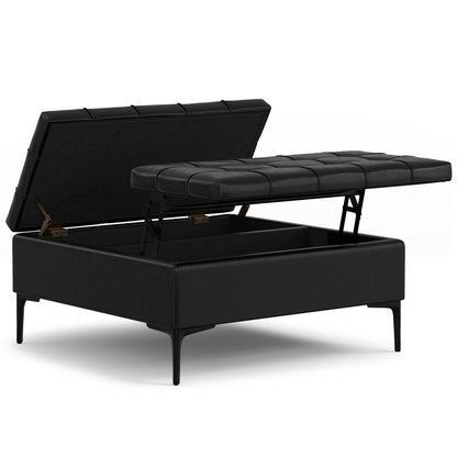 36" Black Tufted Ottoman With Storage HomeRoots