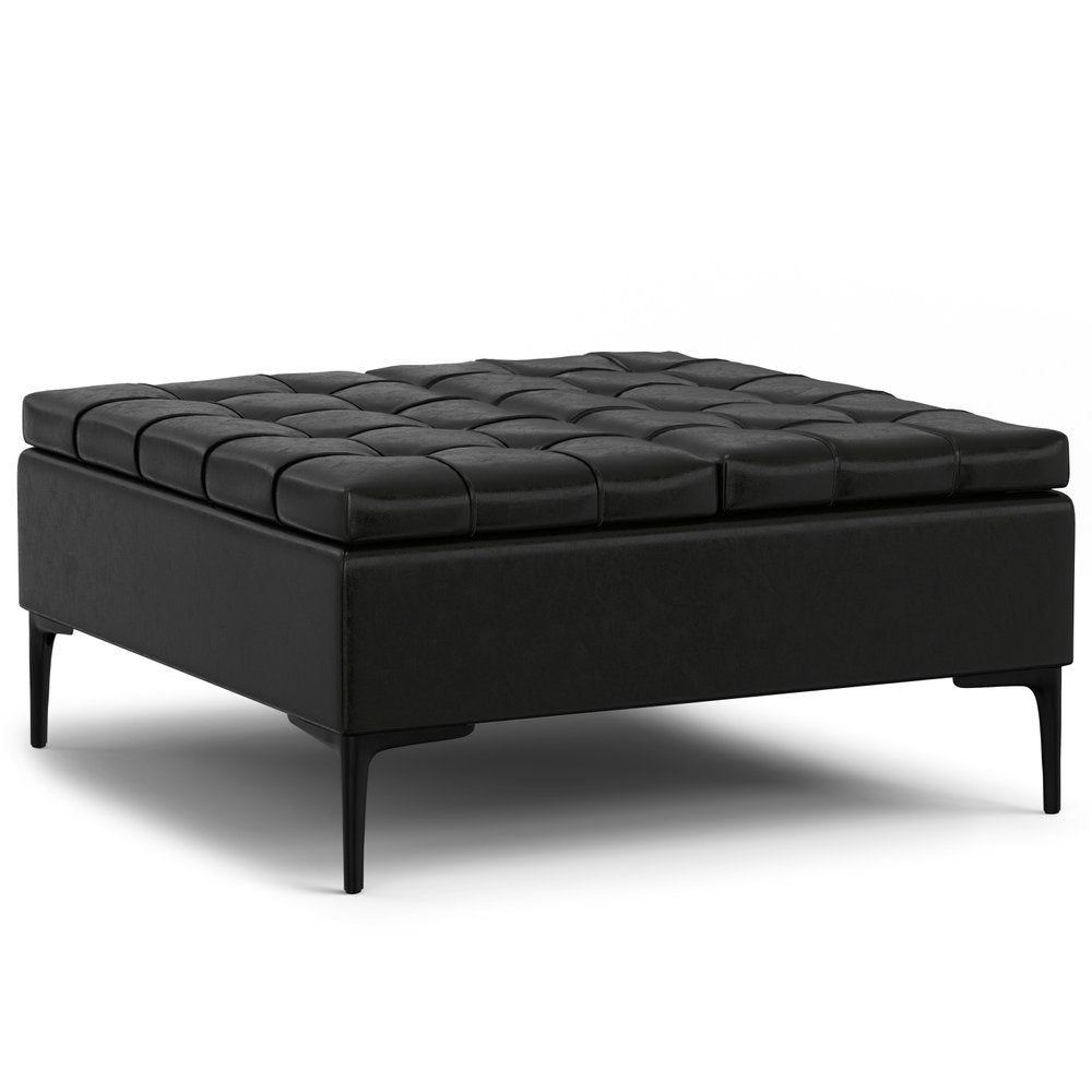 36" Black Tufted Ottoman With Storage HomeRoots