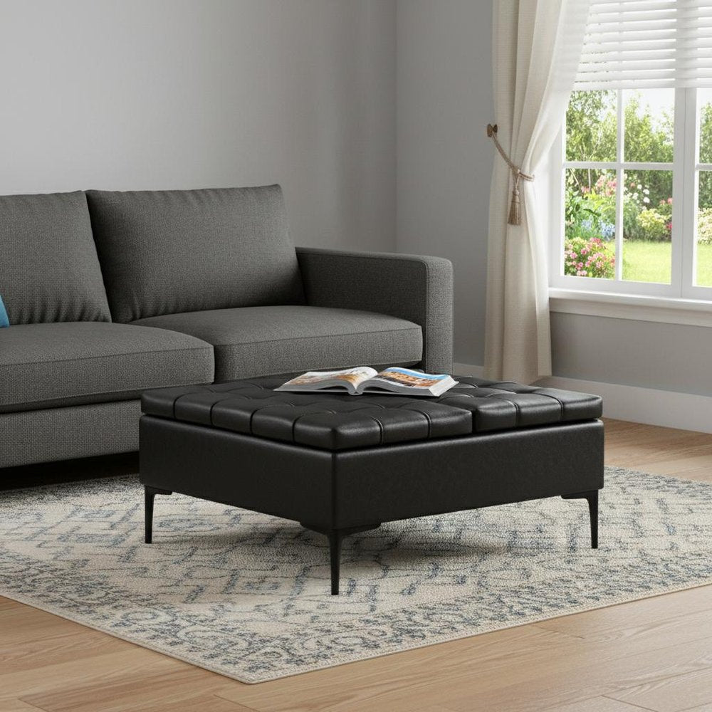 36" Black Tufted Ottoman With Storage — view 14