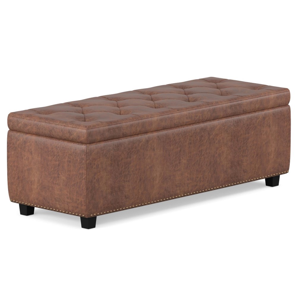 48" Brown And Dark Brown Tufted Ottoman With Storage HomeRoots