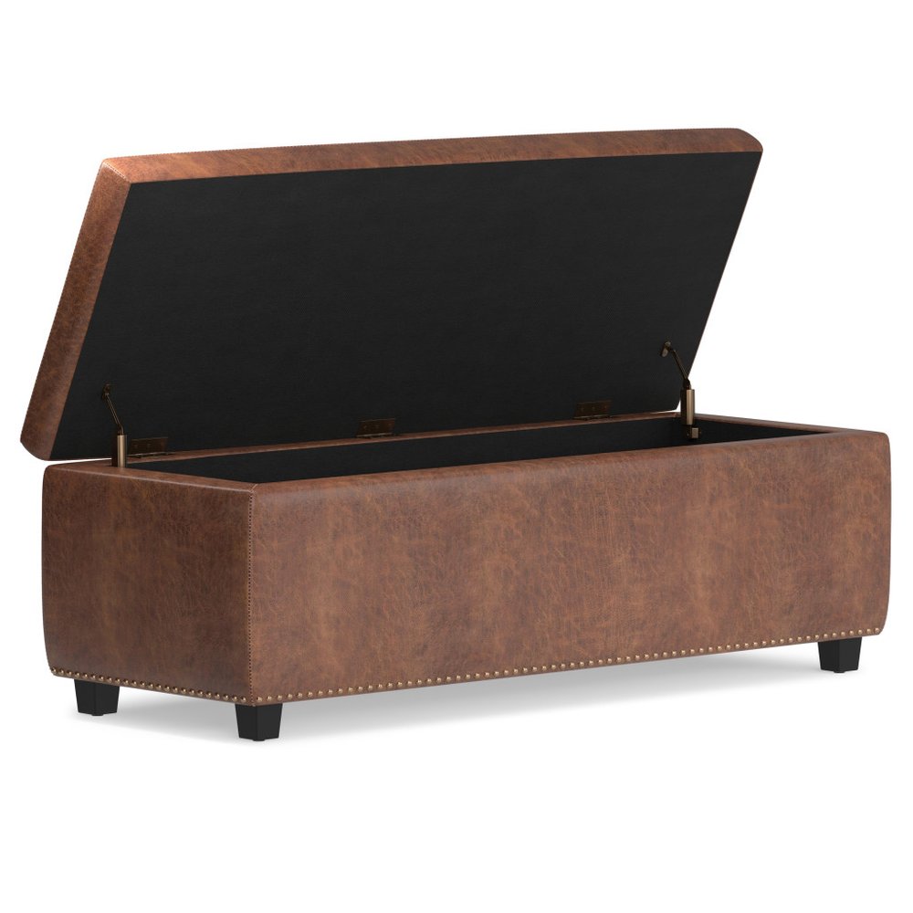 48" Brown And Dark Brown Tufted Ottoman With Storage HomeRoots
