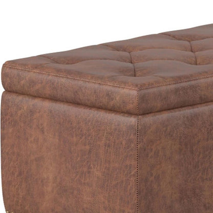 48" Brown And Dark Brown Tufted Ottoman With Storage HomeRoots