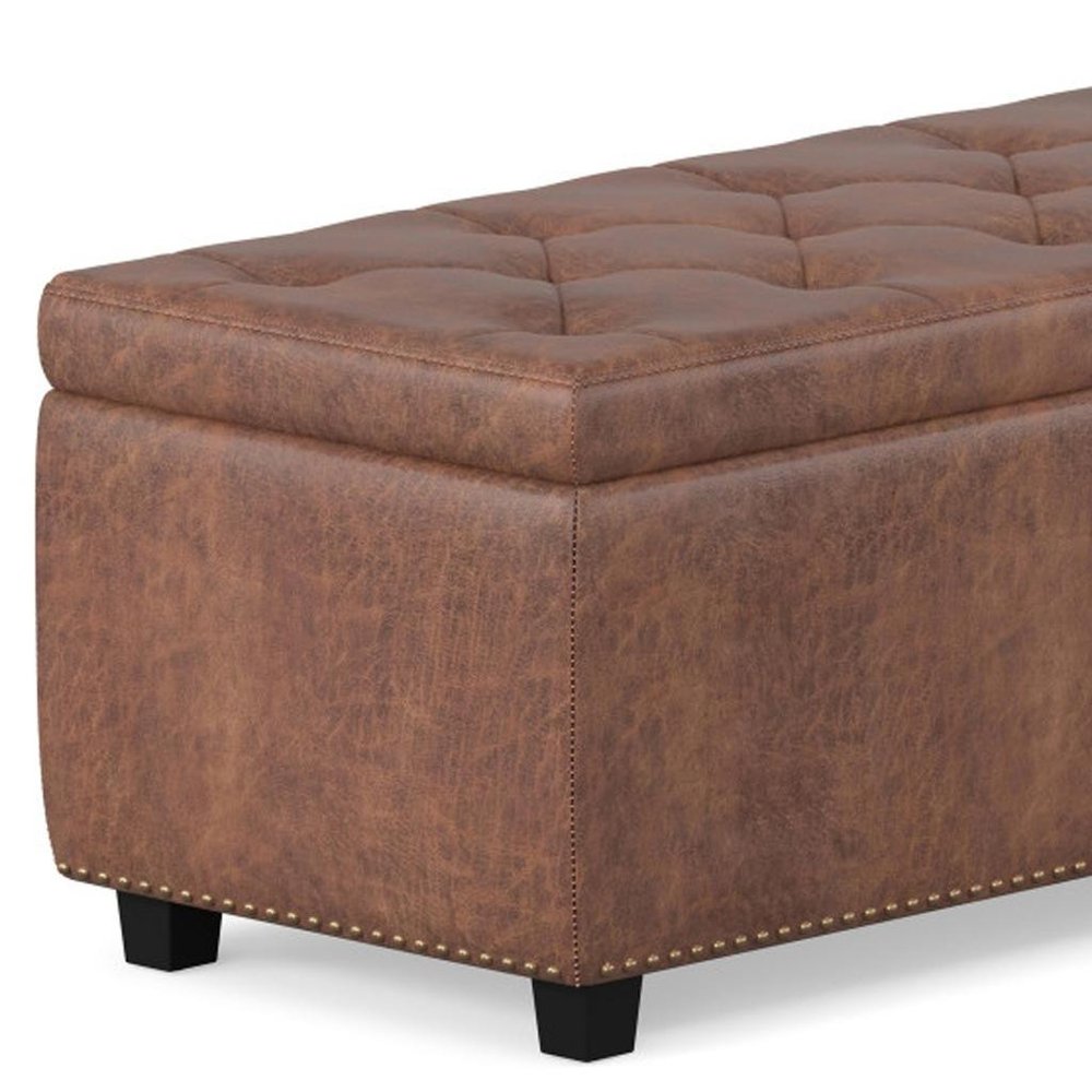 48" Brown And Dark Brown Tufted Ottoman With Storage HomeRoots