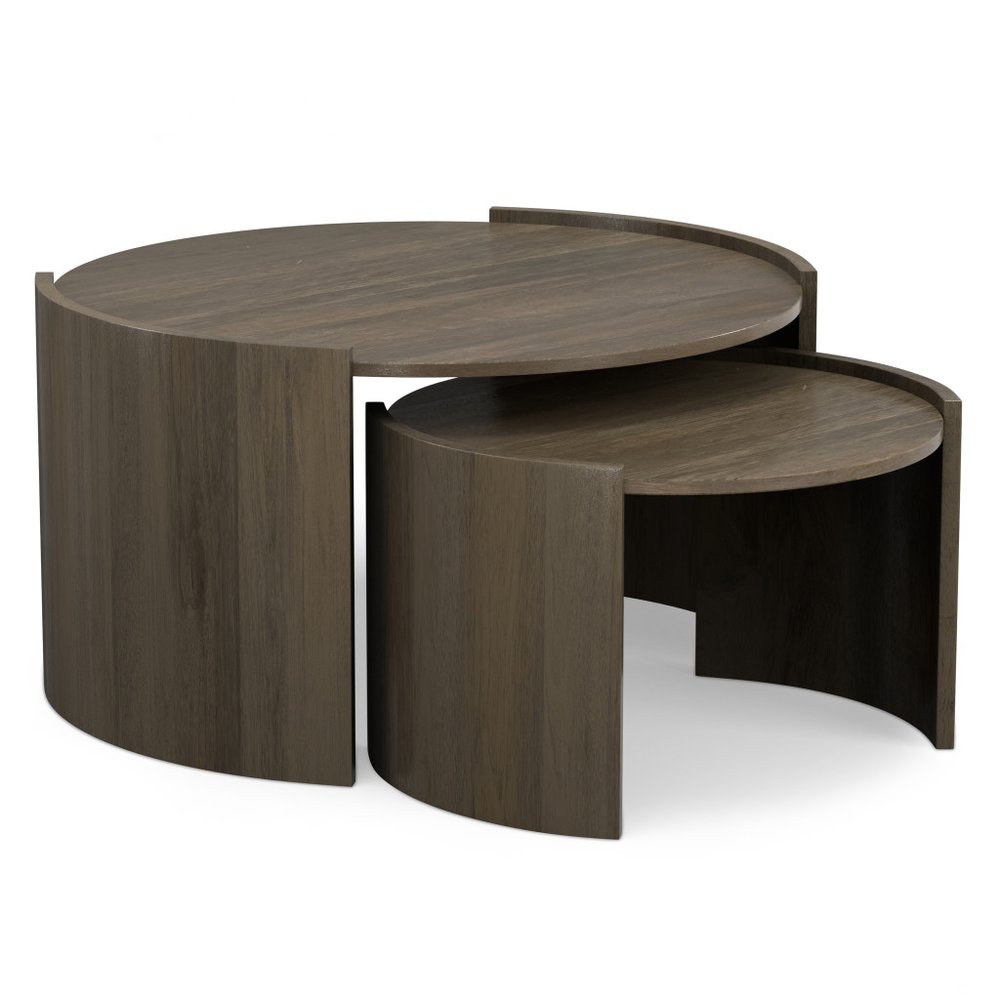 Set Of Two Ash Gray Solid Wood Round Solid Nested Coffee Tables HomeRoots
