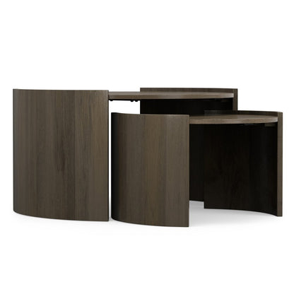 Set Of Two Ash Gray Solid Wood Round Solid Nested Coffee Tables HomeRoots