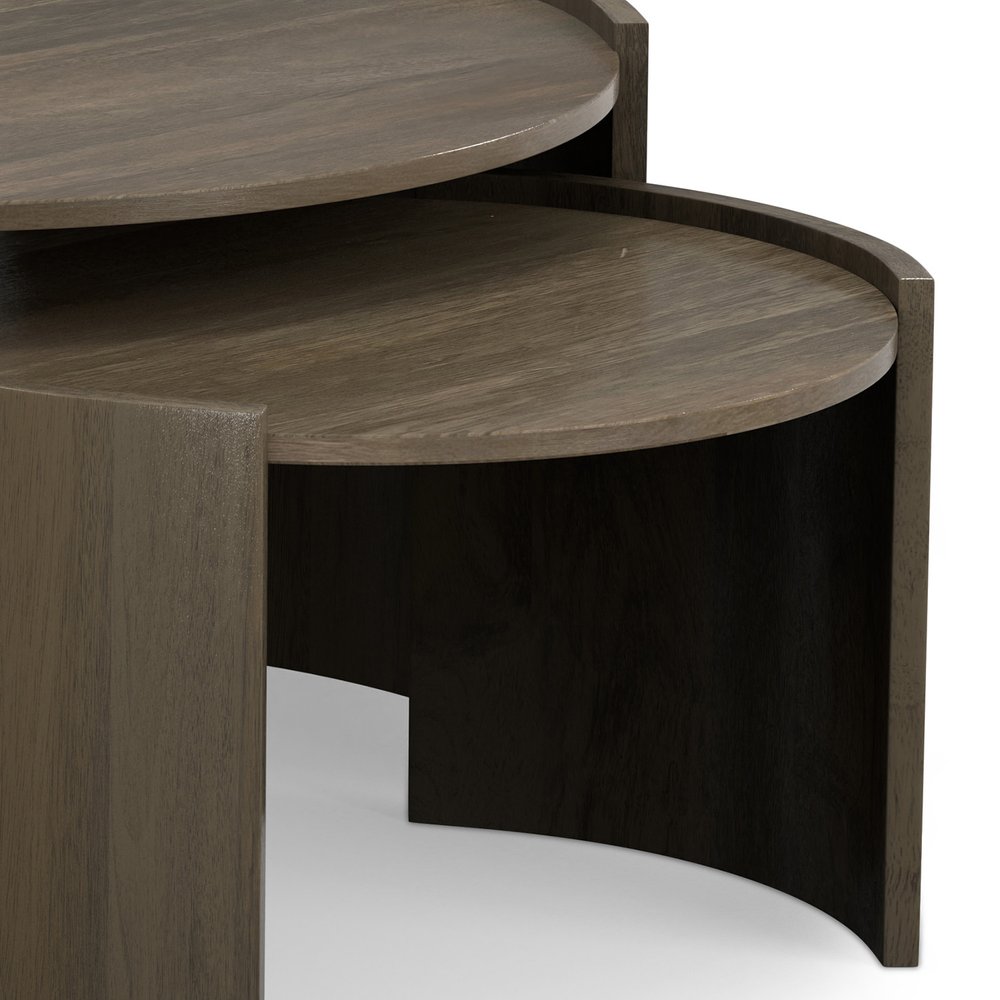 Set Of Two Ash Gray Solid Wood Round Solid Nested Coffee Tables HomeRoots