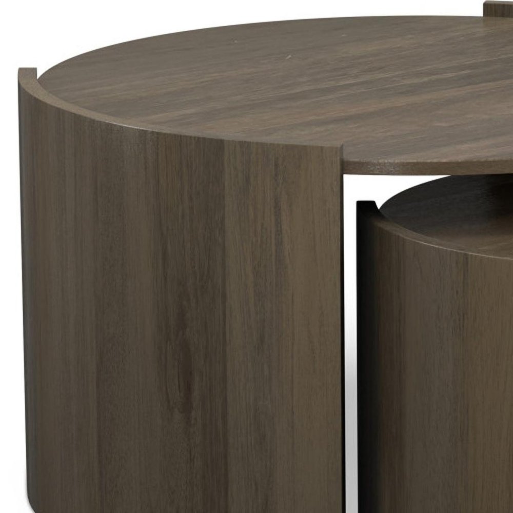 Set Of Two Ash Gray Solid Wood Round Solid Nested Coffee Tables HomeRoots