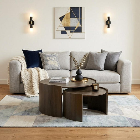 Set Of Two Ash Gray Solid Wood Round Solid Nested Coffee Tables