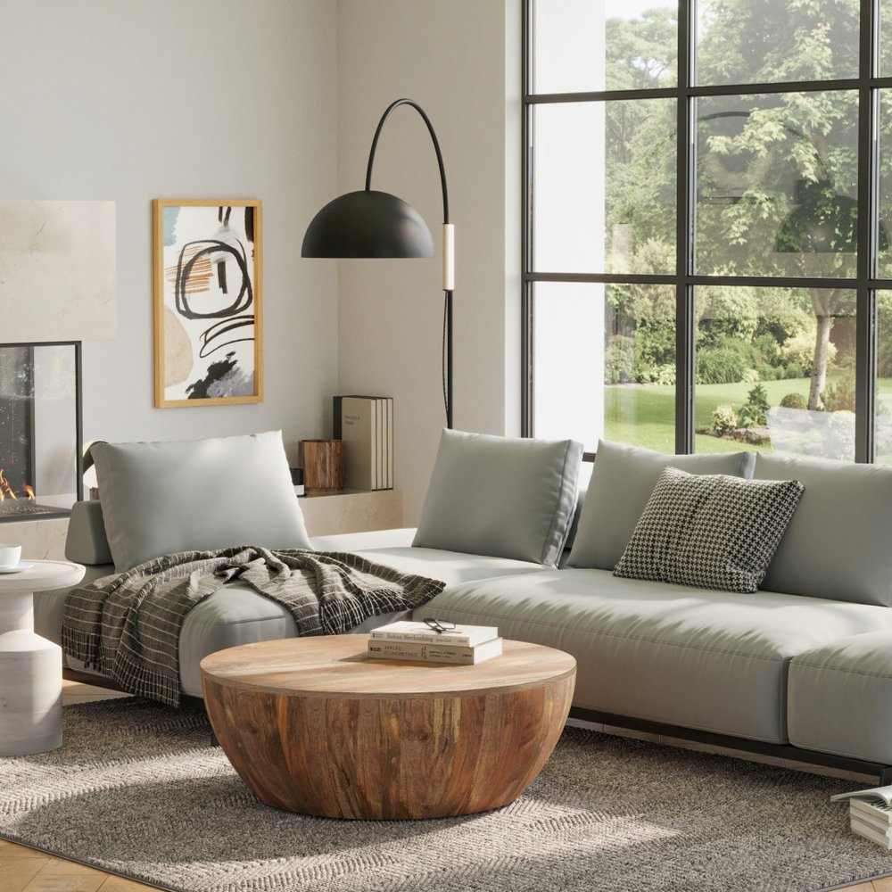 34" Natural Solid Wood Round Solid Coffee Table HomeRoots