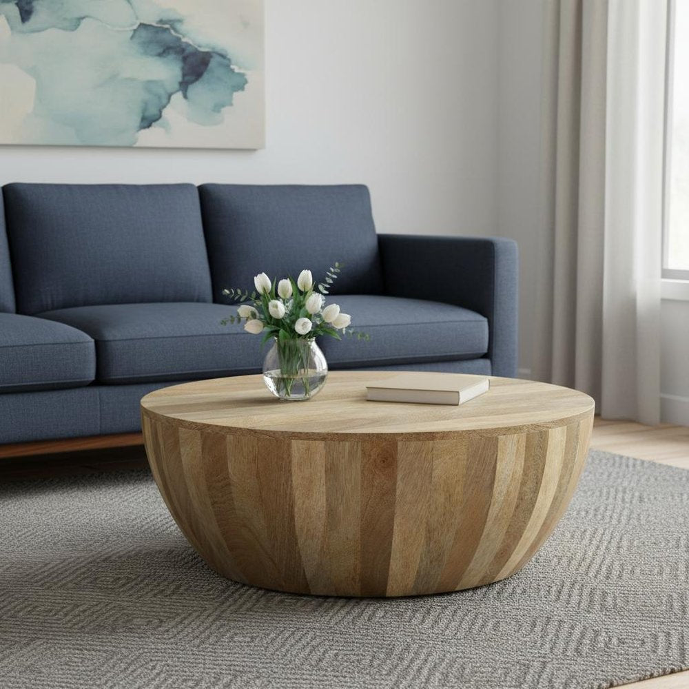 34" Natural Solid Wood Round Solid Coffee Table HomeRoots