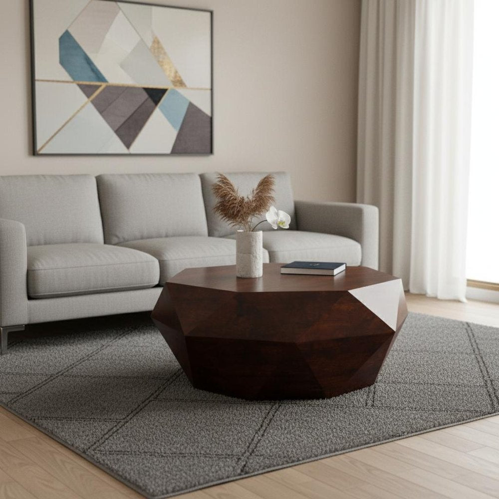 35" Brown Solid Wood Free Form Solid Coffee Table HomeRoots