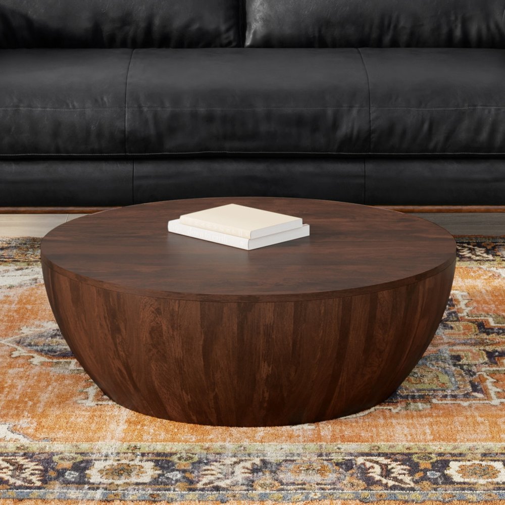 34" Brown Solid Wood Round Solid Coffee Table HomeRoots