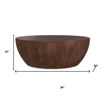 34" Brown Solid Wood Round Solid Coffee Table HomeRoots
