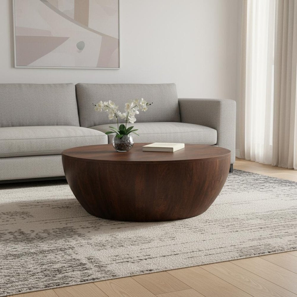 34" Brown Solid Wood Round Solid Coffee Table HomeRoots