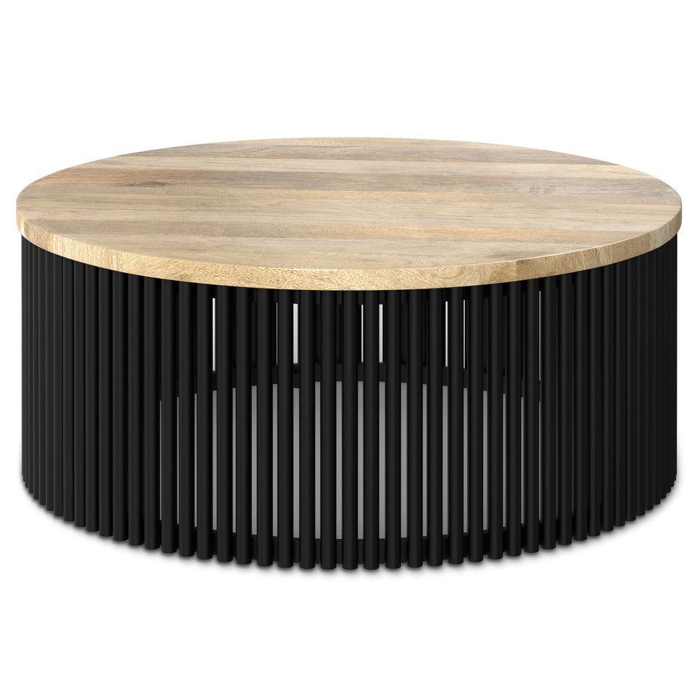 35" Black Solid Wood Round Solid Coffee Table HomeRoots