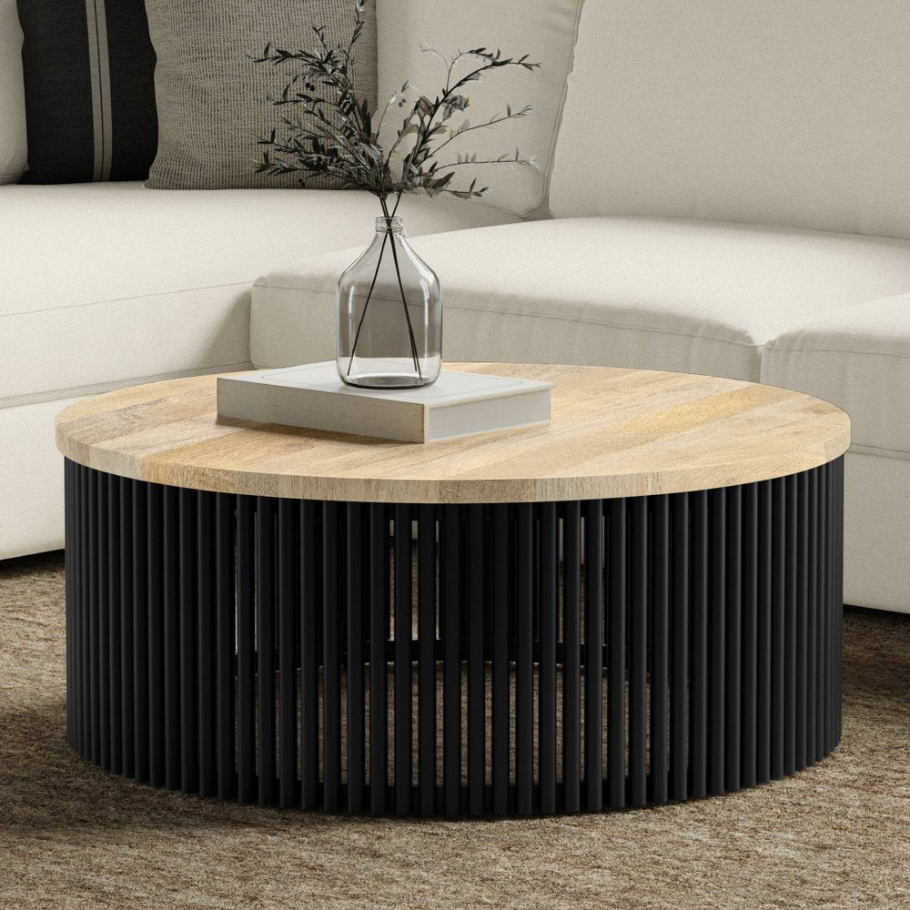 35" Black Solid Wood Round Solid Coffee Table HomeRoots