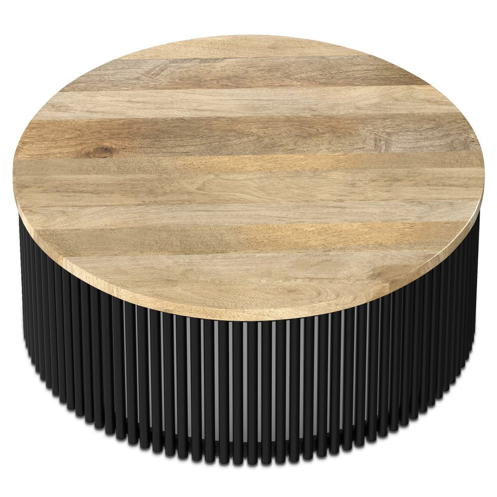 35" Black Solid Wood Round Solid Coffee Table HomeRoots