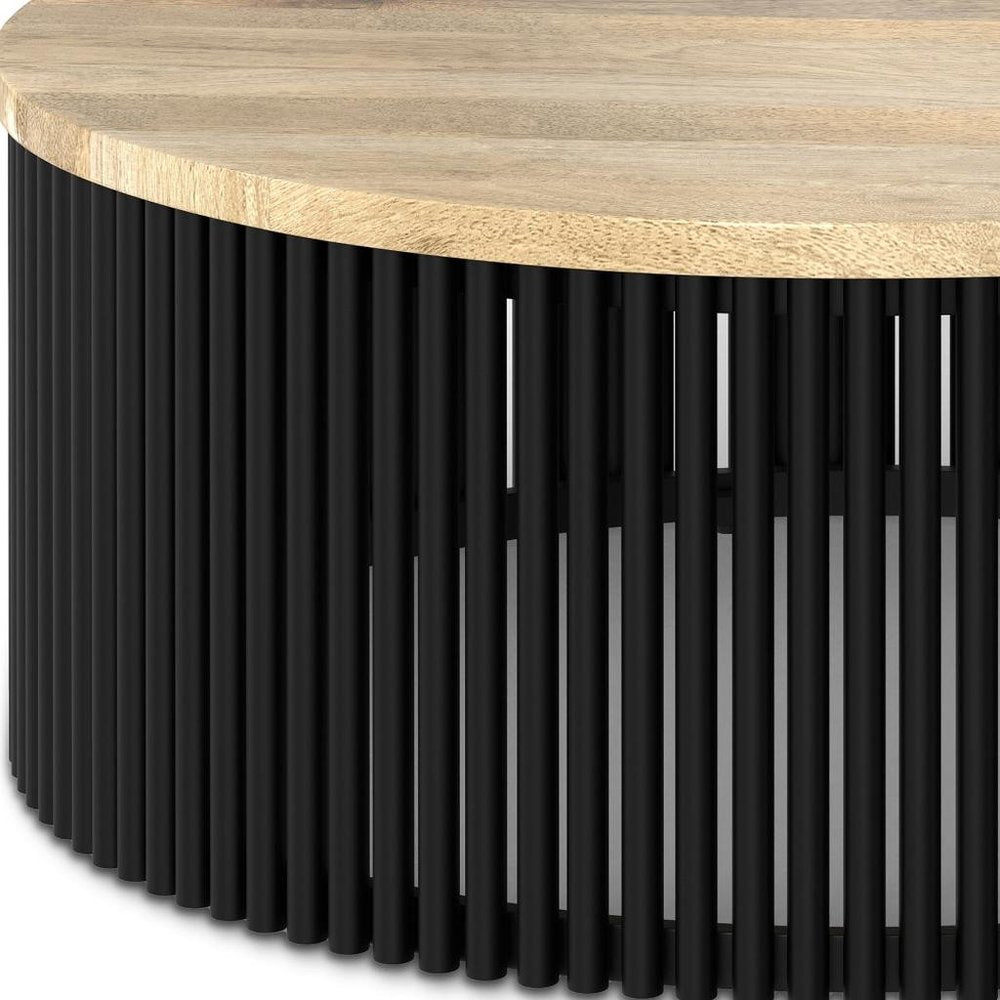 35" Black Solid Wood Round Solid Coffee Table HomeRoots