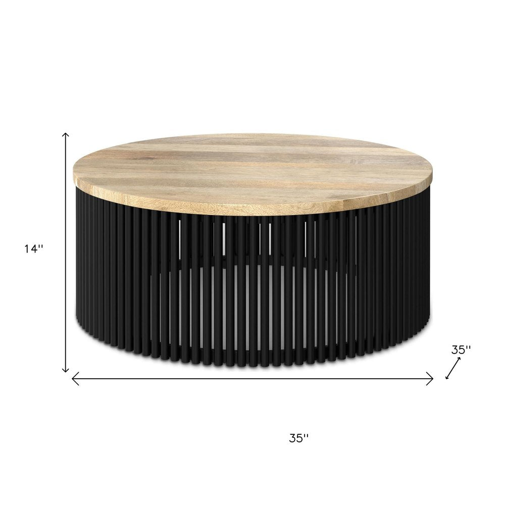 35" Black Solid Wood Round Solid Coffee Table HomeRoots
