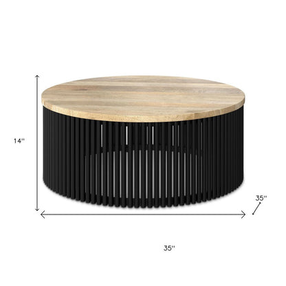 35" Black Solid Wood Round Solid Coffee Table HomeRoots