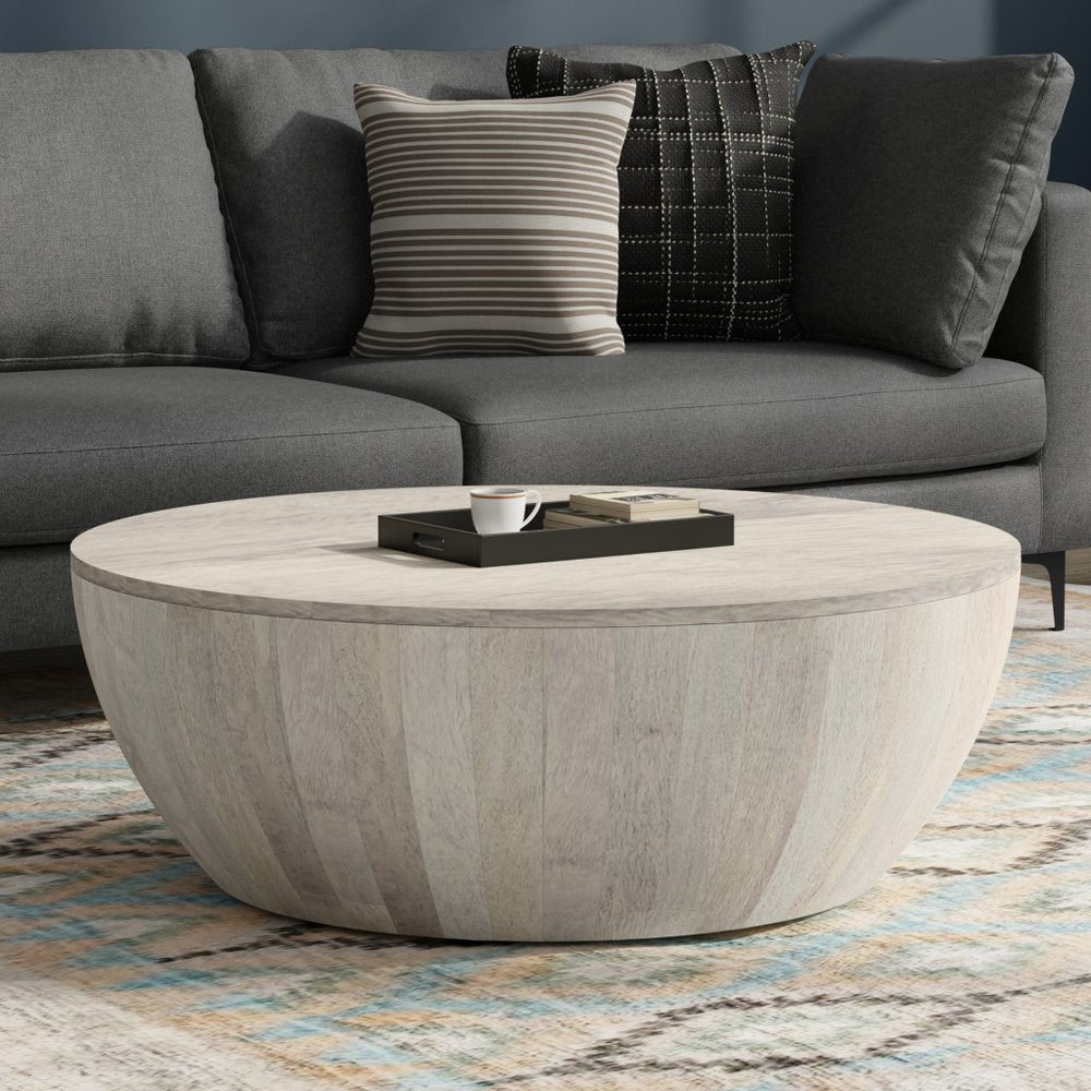 34" White Solid Wood Round Solid Coffee Table — view 2