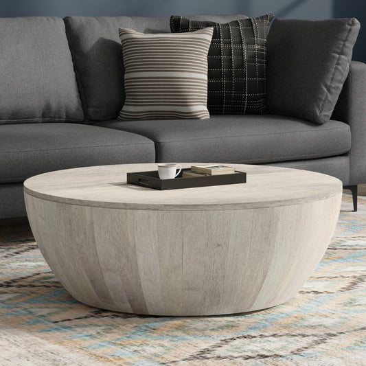 34" White Solid Wood Round Solid Coffee Table