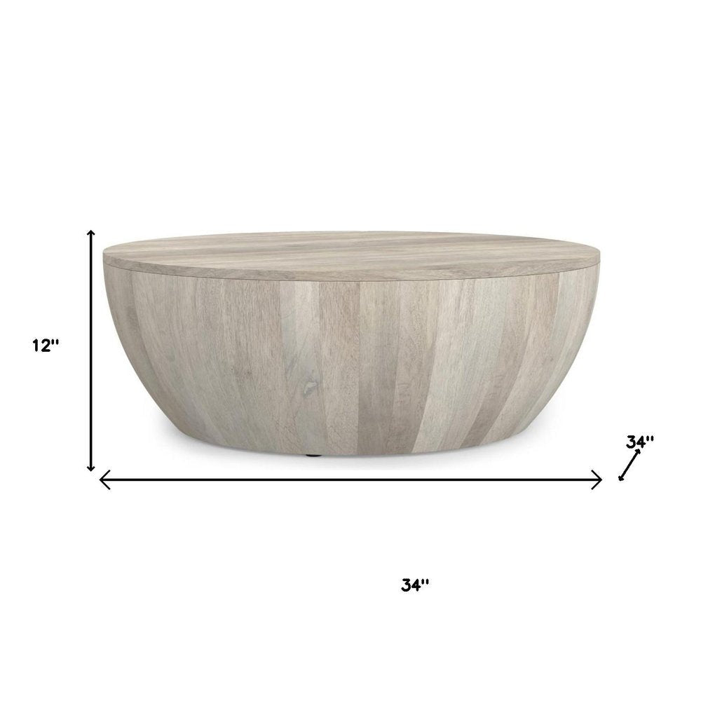 34" White Solid Wood Round Solid Coffee Table — view 8