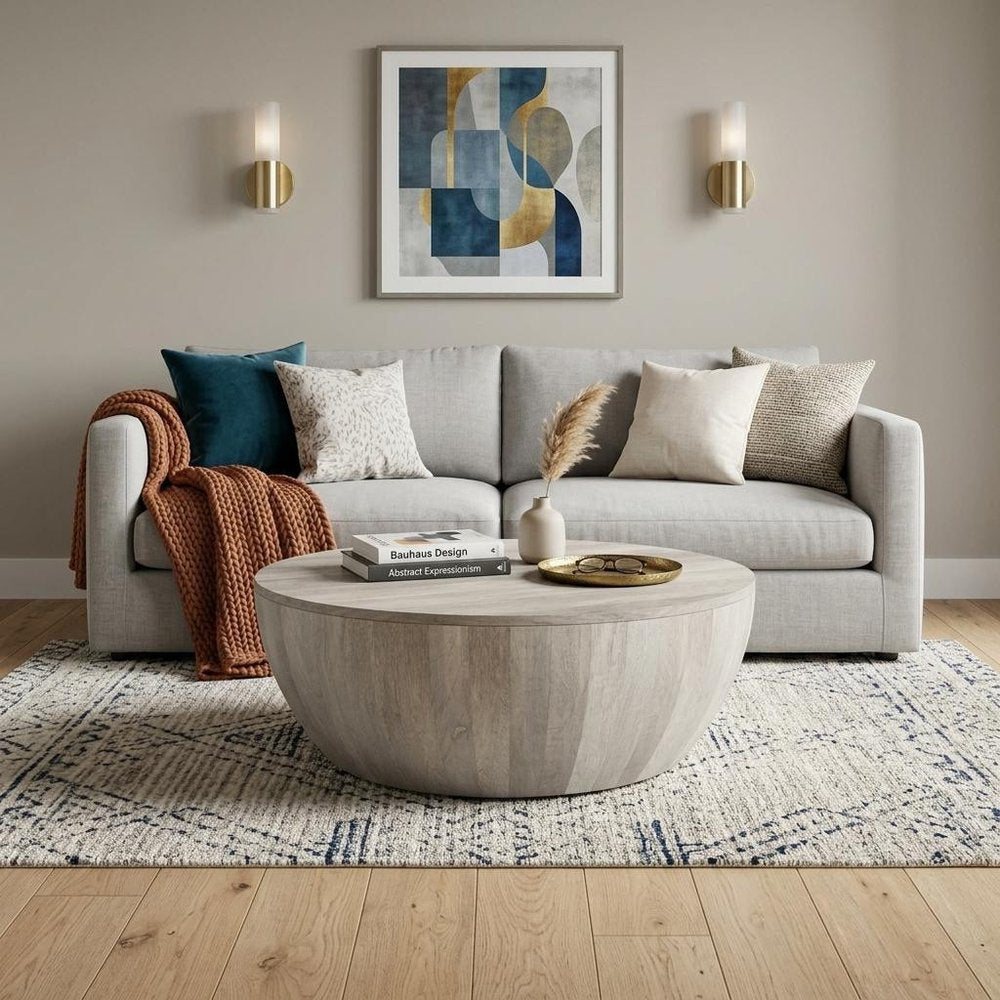 34" White Solid Wood Round Solid Coffee Table HomeRoots