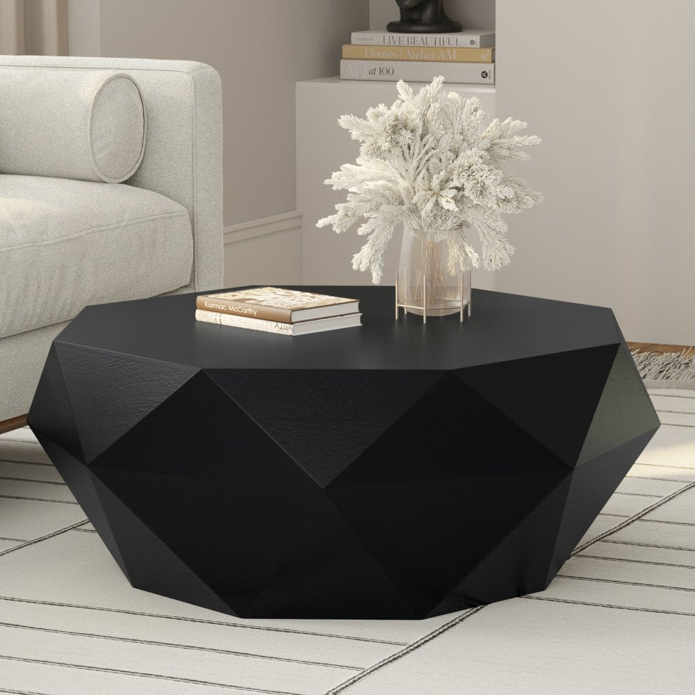 35" Black Solid Wood Free Form Solid Coffee Table HomeRoots