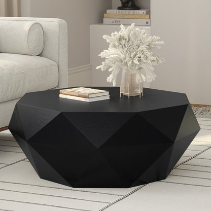 35" Black Solid Wood Free Form Solid Coffee Table HomeRoots