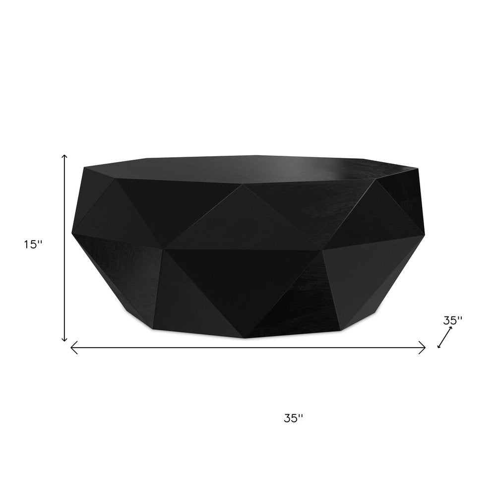 35" Black Solid Wood Free Form Solid Coffee Table HomeRoots