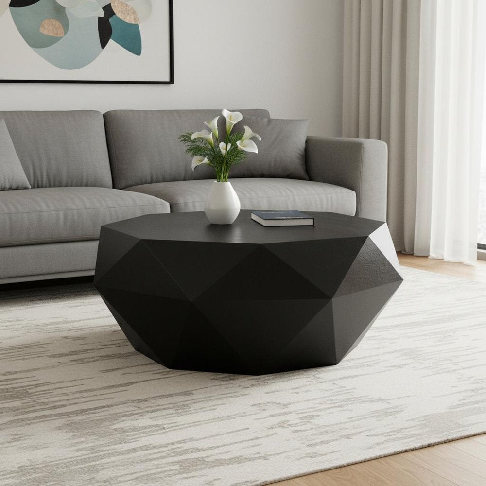 35" Black Solid Wood Free Form Solid Coffee Table HomeRoots