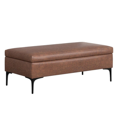 48" Brown And Black Faux Leather Cocktail Ottoman With Storage HomeRoots
